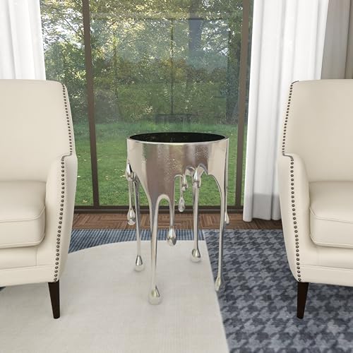 Deco 79 Aluminum Metal Side End Accent Table Drip End Table with Melting Design and Shaded Glass Top, Side Table 16" x 16" x 25", Silver - color: Silver