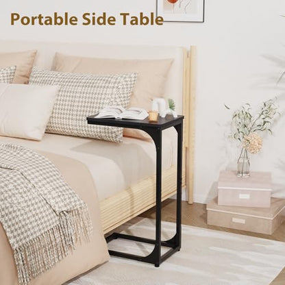 C Shaped End Tables Couch Table TV Trays Set of 2, 7" Wide, Black | Small Thin Side Table Skinny Slide Under Couch Tray Tables for Sofa Bedroom Small Space - color: Black, size: 7" Width
