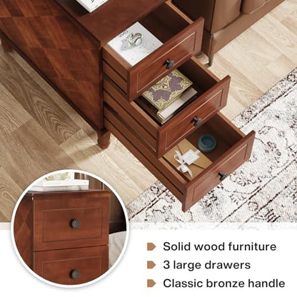 LITTLE TREE Fully Assembled End Table, Narrow Side Table with 3 Drawers, Pre-Assembled Nightstand Slim Bedside Table for Small Spaces, Living Room, Bedroom, Brown - color: Brown