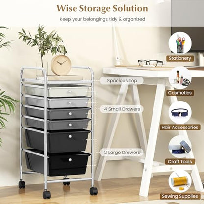 DREAMADE Rolling Cart with Storage Drawers, Utility Cart with Removable Plastic Drawers, Lockable Wheels, Art Cart for Classroom Organization Art Supplies Office Scrapbook (6 Drawers, Mixed-black) - color: Mixed-black, style: 6 Drawers