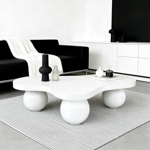 46" Cloud Coffee Table with 3 Ball Legs, Modern Irregular Center Table for Living Room, Low Cute Small MDF Tea Table for Bedroom, Space Apartment Cream White - color: Cloud-46"cream White