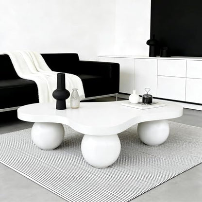 46" Cloud Coffee Table with 3 Ball Legs, Modern Irregular Center Table for Living Room, Low Cute Small MDF Tea Table for Bedroom, Space Apartment Cream White - color: Cloud-46"cream White