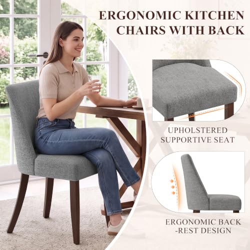 COLAMY Upholstered Dining Chairs Set of 6, Mid Century Modern Kitchen Chairs with Back, Farmhouse Fabric Side Dining Room Chairs with Wood Legs for Dining Room Restaurant, Light Grey - color: Light Grey, size: Set of 6