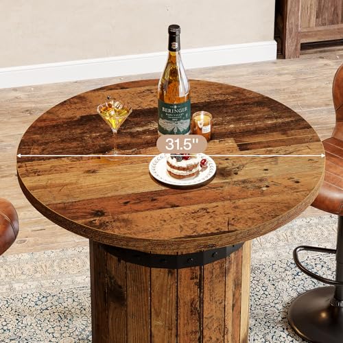 Tribesigns Round Bar Table, 39.4-Inch Bar Height, Bistro Pub Table for Kitchen, Living Room, Small Space, Brown (Only Table) - color: Brown