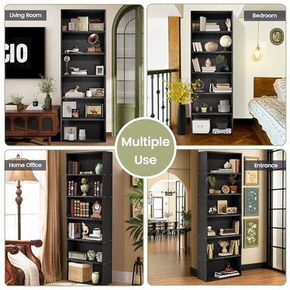 GRUSIGN 71" Tall 6-Tier Bookshelf, Large Open Display Bookcase with Ample Storage, Floor Standing Book Shelf for Living Room, Home Office, Bed Room, Black - color: Black