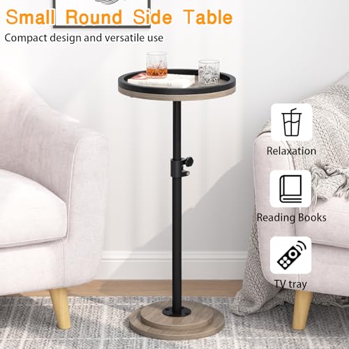 Small Side Table, Drink Table, Height Adjustable Round End Table, Pedestal Side Table for Small Spaces in Living Room, Bedroom, Grey - color: Grey
