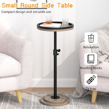 Small Side Table, Drink Table, Height Adjustable Round End Table, Pedestal Side Table for Small Spaces in Living Room, Bedroom, Grey - color: Grey