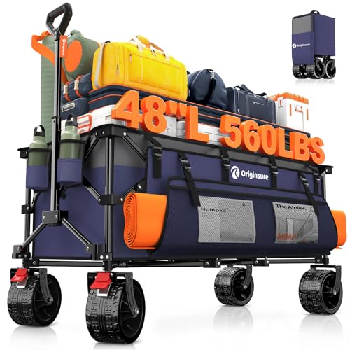 Originsure 300L Foldable Beach Wagon Cart with Big Wheels, 560lbs, Purple | 48" Folding Utility Wagon,7" All-Terrain Wheels,Heavy Duty Frame,Compact&Space-Saving,for Camping,Sports,Grocery,Garden - color: Grey&purple