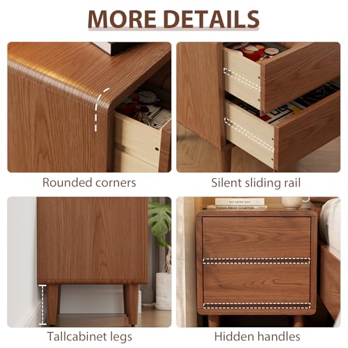 Solid Wood Nightstand Walnut Night Stand with Drawers Mid Century Modern Nightstand with Storage,Wood Night Stand,Small Bedside Table for Bedroom,Living Room,Office,Walnut Bedside Table - color: Deep Walnut, style: 2 drawers