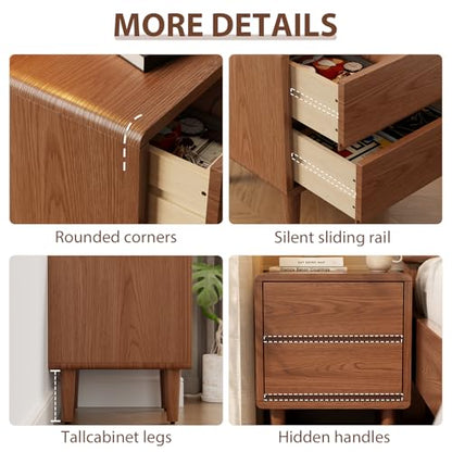 Solid Wood Nightstand Walnut Night Stand with Drawers Mid Century Modern Nightstand with Storage,Wood Night Stand,Small Bedside Table for Bedroom,Living Room,Office,Walnut Bedside Table - color: Deep Walnut, style: 2 drawers