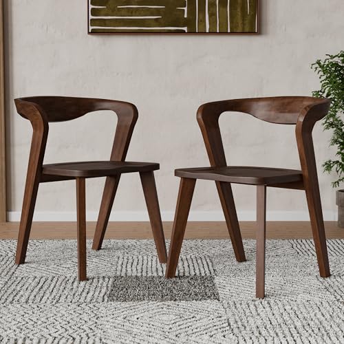 Furniture of America Nazaen III Mid-Century Modern Wood 21.5-inch Side Chairs with Rounded Backrest and Semi-Handmade for Home Kitchen, Dining Room, Rich Walnut (Set of 2) - color: Rich Walnut, size: Style 3