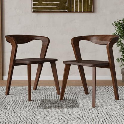 Furniture of America Nazaen III Mid-Century Modern Wood 21.5-inch Side Chairs with Rounded Backrest and Semi-Handmade for Home Kitchen, Dining Room, Rich Walnut (Set of 2) - color: Rich Walnut, size: Style 3