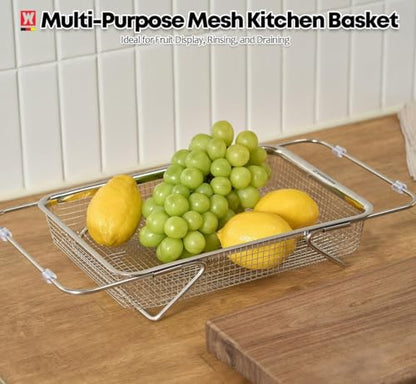 WAGENSTEIGER Extendable Dish Rack with Feet, Vegetable Colander Basket, Stainless Steel Dish or Silverware Drying Rack, Ultimate Kitchen Organizer Over the Sink (11.81 x 8.27 x 2.76 Inches) - size: 11.81 x 8.27 x 2.76 Inches