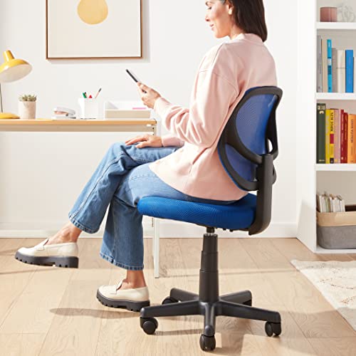 Amazon Basics Low Back Office Chair, Breathable Mesh, Height Adjustable, Padded Seat, Rolling Wheels, Swivel, Blue, 21.25" D x 22.5" W x 38" H - color: Blue