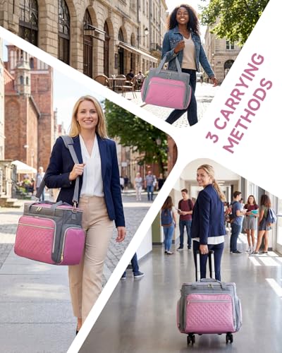 Amythe Rolling Teacher Tote Bag with Wheels, Rolling Briefcase for Women, 15.6 Inch Laptop Bag, 5-Wheel Rolling System with Detachable Trolley for Work, Teaching and Travel - color: Grey Pink