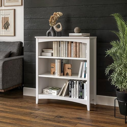Shaker Style 3 Shelf Bookcase / Solid Wood / 36" High / Adjustable Shelving / Closed Back / Display Bookshelf for Living Room, Bedroom, Home and Office, White - color: White, size: 36"