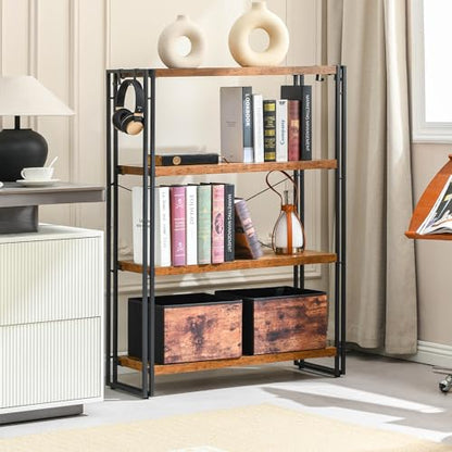 HCHQHS Bookshelf, 4-Tier Industrial Bookcase, Rustic Open Book Shelf, Freestanding Tall Bookshelves with Metal Frame - color: Rustic Brown, size: 4-Tier (31.5"W x 44.5"H)