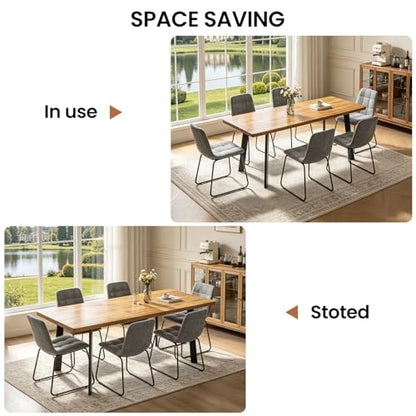 Extendable Dining Table Set for 6 to 8 People, 63" to 78.7" Modern Kitchen Table Set with 6 Chairs, MDF Dining Room Table and Chairs with Removable Extension Leaf (Walnut Table+U-Shaped Grey Chairs) - color: 63'' - 78.7'' Walnut Table+6 U Grey Chairs
