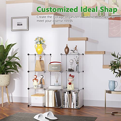 C&AHOME Cube Storage Organizer, 9-Cube Bookcase, Closet Cabinet White | DIY Stackable Bookshelf, Plastic Modular Shelving Units Ideal for Home, Office, Kids Room, 36.6" L x 12.4" W x 48.4" H - color: Transparent White