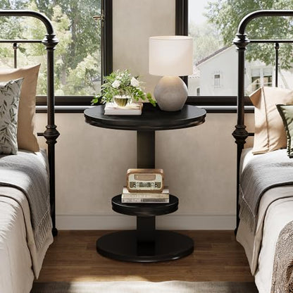 Tribesigns Round End Table Set of 2, 2 Tiers Side Table with Storage Shelf, Sofa Side Bedside Nightstand with Metal Arc-Shaped Frame for Small Spaces, Living Room, Bedroom, Black (2PCS) - color: Black