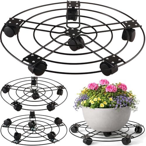 2 Packs 17.5" Extra-large Metal Plant Caddy with 6 Wheels Iron Rolling Plant Stands Heavy-duty Plant Roller Base Pot Movers Indoor Outdoor Wheeled Plant Dolly with Casters Planter Coaster Trolley - size: 17.5"