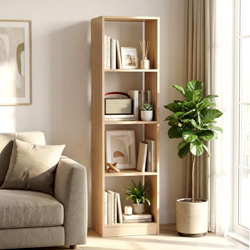 Tangkula 4 Cube Bookshelf, Freestanding 5 Tier Open Bookcase, Modern Cube Storage Organizer with Anti-toppling Device, Multipurpose Wooden Display Shelving for Living Room Study Office (1, Natural) - size: Natural