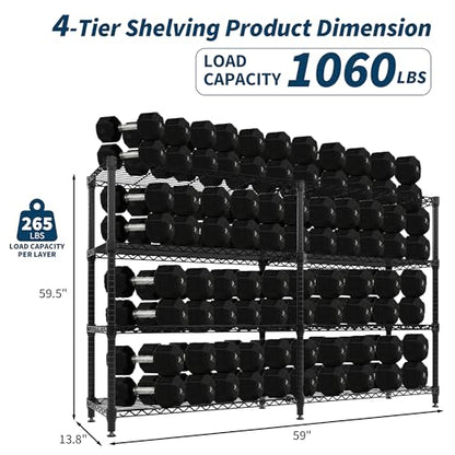 Garvee Metal Storage Shelves 4-Tiers, Standing Garage Shelving Unit 59"W x 13.8"D x 59.5"H, Heavy Duty Wire Shelving Rack Load 1060LBS, Adjustable Storage Shelf for Home Kitchen Pantry Basement(Black) - size: 59" W x 13.8" D x 59.5" H(4 Tiers)