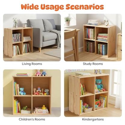 4 Cube Solid Wood Bookcase, Wooden Bookshelf Modern Floor Standing Storage Shelf for Living Room Bedroom Office, 11.8 * 11.8 * 11.8in Cubes with 55lbs Capacity, Easy Assembly - size: 4 Cube A