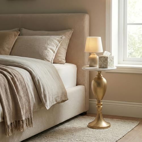 OBJET D'ART Orne Small Round Gold End Table, 22" H | Vintage Metal Accent, Side Table, Pedestal, Cocktail, Drink Table, Living Room, Small Spaces, Modern Look, Quality Build - style: Orne