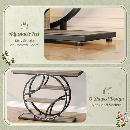 Huuger 41.3 Inch Entryway Table, Modern Console Sofa Table, Accent Table with Shelves, for Entry, Hallway, Entrance, Foyer, O-Shaped Metal Frame, Grey - color: Grey, size: 11.8"D x 41.3"W x 31.5"H