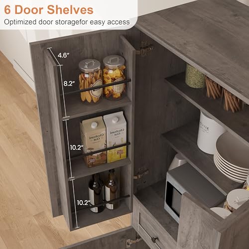Garvee 71" Kitchen Pantry Cabinet, Barn Door Freestanding Cupboard with Drawer, Sliding Storage Rack, and 6 Hanging Shelves for Kitchen, Dining Room, Living Room Bedroom - color: Grey