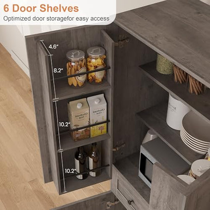 Garvee 71" Kitchen Pantry Cabinet, Barn Door Freestanding Cupboard with Drawer, Sliding Storage Rack, and 6 Hanging Shelves for Kitchen, Dining Room, Living Room Bedroom - color: Grey