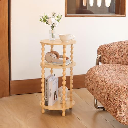AWASEN Small End Table, 3-Tier Round Side Table for Small Spaces, Round Accent Table Nightstand for Bedroom, Living Room, Office, Natural - color: Natural