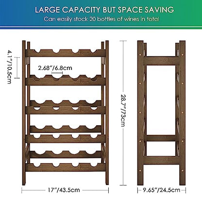 SMIBUY Bamboo Wine Rack, 20 Bottles Display Holder, 5-Tier Free Standing Storage Shelves for Kitchen, Pantry, Cellar, Bar (Walnut) - color: Walnut