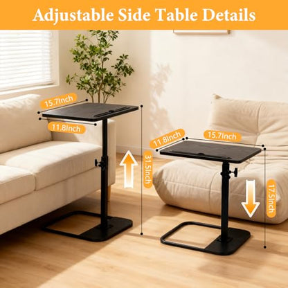jessie Tv Tray C Table, Adjustable End Table for Couch 360° Swivel C Shaped End Table with Phone Tablet Slot for Living Room, Sofa, Bedside, Bathroom (Black) - color: Black