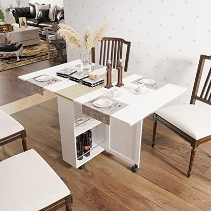 3imothrix Folding Dining Table, Small Dining Table, Space Saving Dining Table with 6 Wheels, Kitchen Table Sewing Table for Small Spaces (White) - color: White