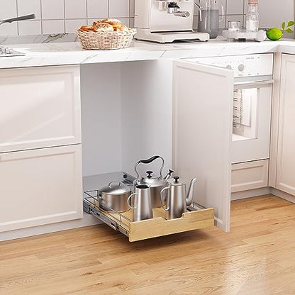 Sikarou Pull Out Cabinet Organizer 14"W x 21"D Wood and Wire Storage Shelf - size: 1-TIE 14*21 WM