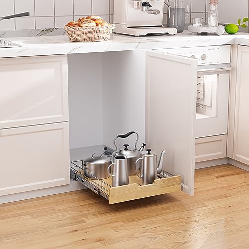 Sikarou Pull Out Cabinet Organizer 20"W x 21"D Wood and Wire Storage Shelf - size: 1-TIE 20*21 WM
