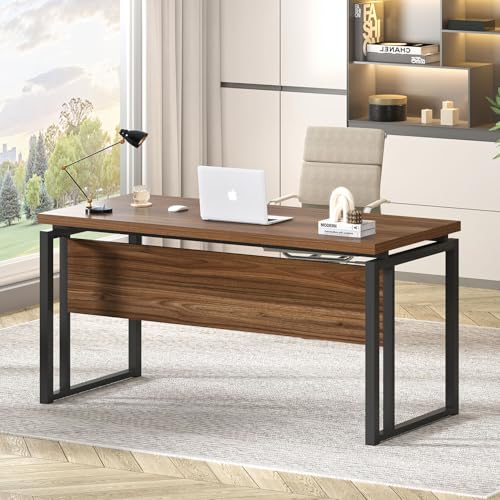 EXCEFUR Home Office Desk, Modern Computer Desk for Workstation, Wood Metal Executive PC Laptop Study Writing Table for Living Room, 53 Inch, Rustic Walnut - color: Walnut