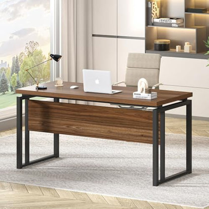 EXCEFUR Home Office Desk, Modern Computer Desk for Workstation, Wood Metal Executive PC Laptop Study Writing Table for Living Room, 53 Inch, Rustic Walnut - color: Walnut