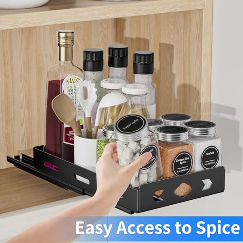 BOIVSHI Pull Out Spice Rack Organizer for Cabinet, Heavy Duty - Sliding Spice Rack, Vertical Spice Rack for Kitchen, Cabinet, Cupboard, Pantry (6.3''Wx10.5''Dx2.8''H, Metal Black) - size: 6.3''Wx10.5''Dx2.8''H,1 Tier