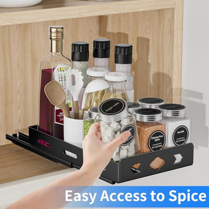 BOIVSHI Pull Out Spice Rack Organizer for Cabinet, Heavy Duty - Sliding Spice Rack, Vertical Spice Rack for Kitchen, Cabinet, Cupboard, Pantry (6.3''Wx10.5''Dx2.8''H, Metal Black) - size: 6.3''Wx10.5''Dx2.8''H,1 Tier