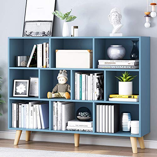 IOTXY Wooden Open Shelf Bookcase - 3-Tier Bookshelf with Legs, Bright Blue | Nordic Minimalist Style, MDF Material, Raised Solid Wood Legs, 10 Storage Cubes Display, Floor-Standing Cabinet Organizer - color: Bright Blue, size: 120CM Legs