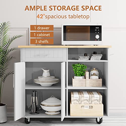 SUNLEI Kitchen Island with Storage Cabinet, 42" Kitchen Cart on Wheels with Shelves, Cart Handle for Towel Rack or Free Mobility, Portable Islands for Kitchen(Stylish White, 42-INCH) - size: 42 INCH, style: White