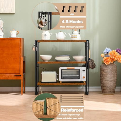 HCHQHS Bookshelf, 3-Tier Industrial Bookcase, Rustic Open Book Shelf, Freestanding Horizontal Bookshelves with Metal Frame - color: Rustic Brown, size: 3-Tier (31.5"W x 33.5"H)