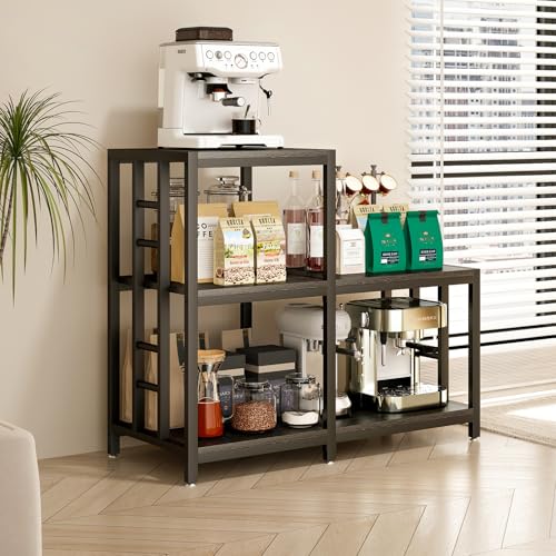 METYERRY 5-Tier Mini Fridge Stand, Bakers Rack with Storage,Multi-Purpose Microwave Stand,Mini Fridge Cabinet,Mini Fridge Shelf for Office,Kitchen,Living Room,Coffee Bar,Black - color: Black
