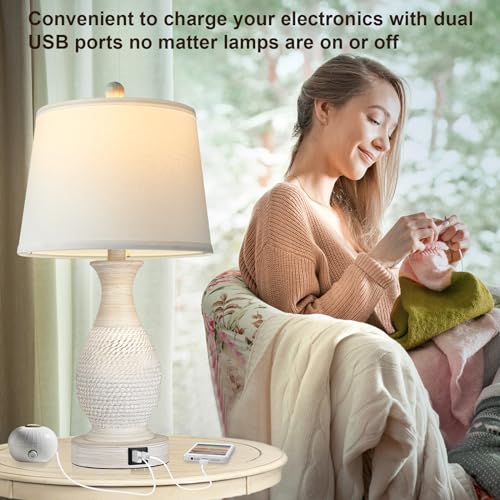 PARTPHONER Table Lamps Set of 2, Bedside Touch Lamp with USB C+A Charging Ports, Side Table Lamp with White Fabric Shade (LED Bulbs Included) - size: (No Color) 22.6" Touch Lamp