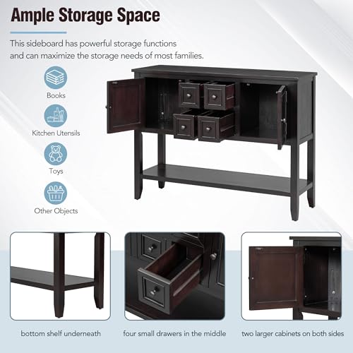 P PURLOVE Console Table Buffet Sideboard Sofa Table with Storage Drawers Cabinets and Bottom Shelf (Espresso) - color: Espresso