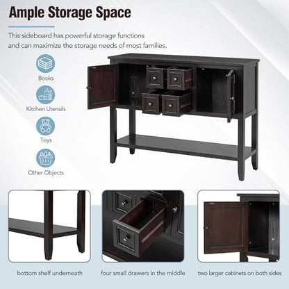 P PURLOVE Console Table Buffet Sideboard Sofa Table with Storage Drawers Cabinets and Bottom Shelf (Espresso) - color: Espresso