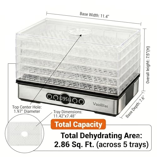 Small Food Dehydrator Dryer - Dehydrator for Healthy Food | Meat, Jerky, Fruit, Vegetable, Mushroom and Herb, 400W, 158°F, Mini Dryer with 5 BPA-Free Drying Racks, White, Model 904